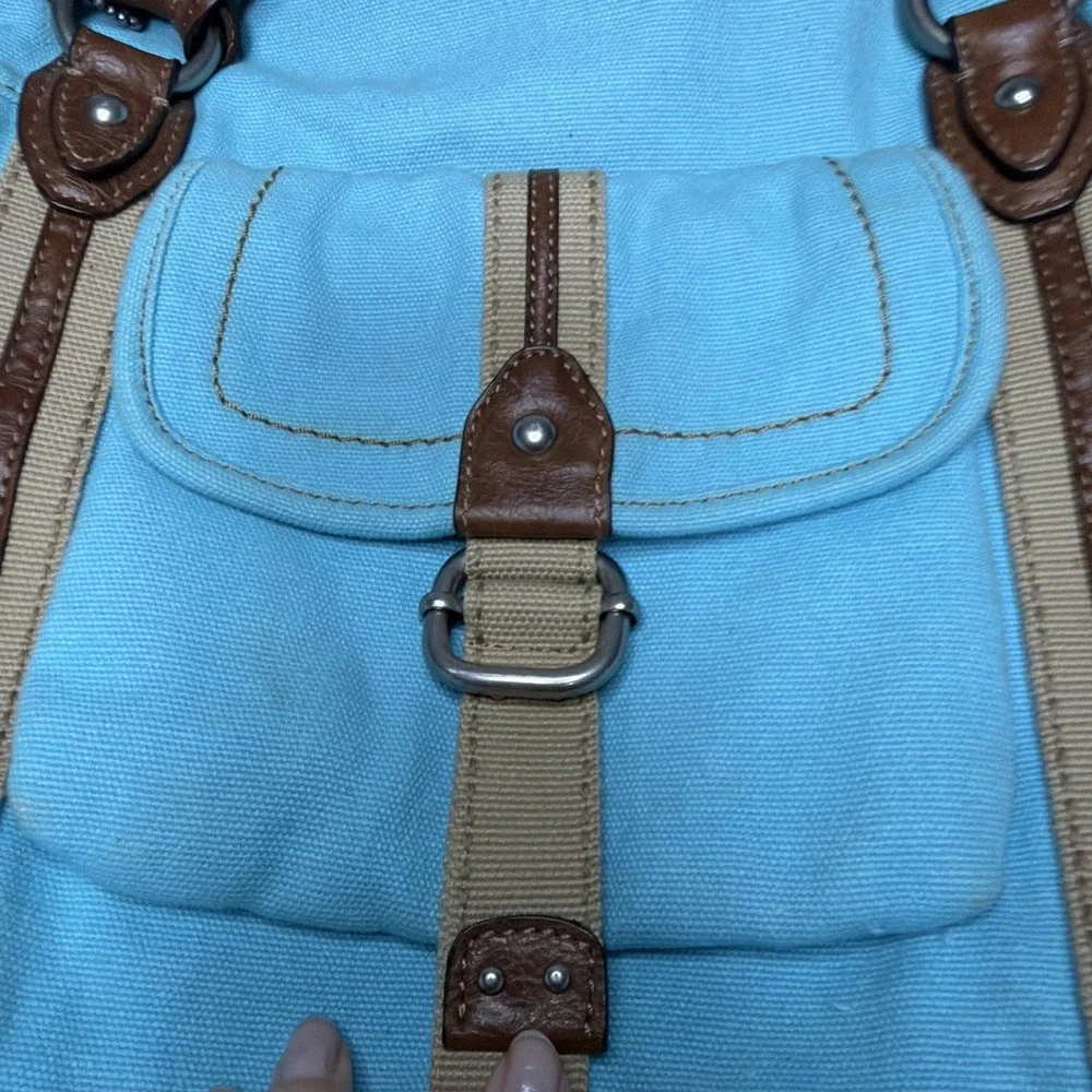 FOSSIL Soft Turquoise Canvas Shoulder Crossbody Messenger Bag